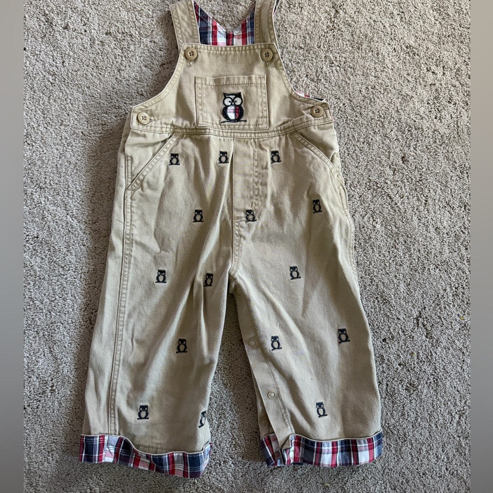 Hartstrings Tan Overalls with Owl Pattern